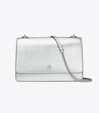 Tory Burch Metallic Flap Adjustable Shoulder Bag - Silver