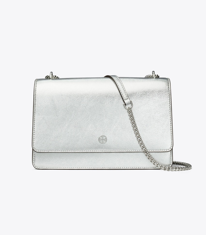 Tory Burch Metallic Flap Adjustable Shoulder Bag - Silver