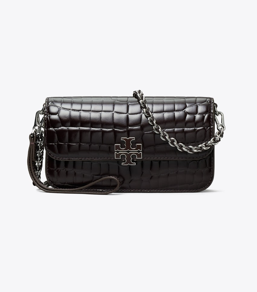 Tory Burch Britten Chain Wallet - Shiny Embossed Amaranth