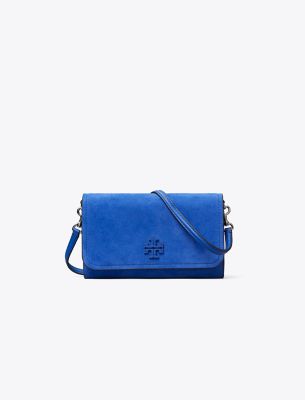Tory Burch Thea Flat Crossbody Suede Cobalt Ocean