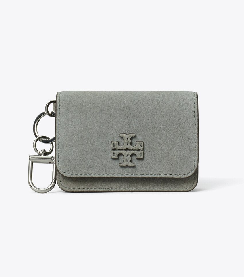 Thea Suede Flap Card Case - Pebble Dust