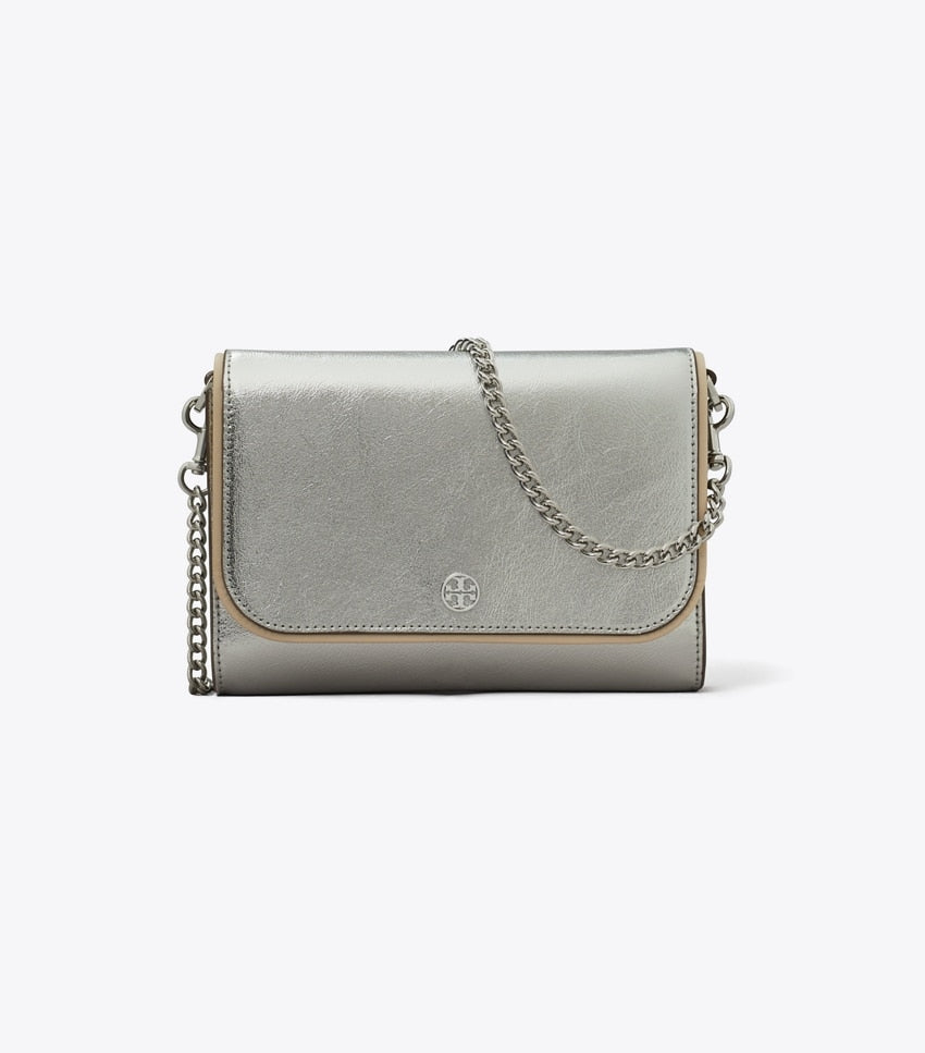 Tory Burch Metallic Chain Wallet - Silver