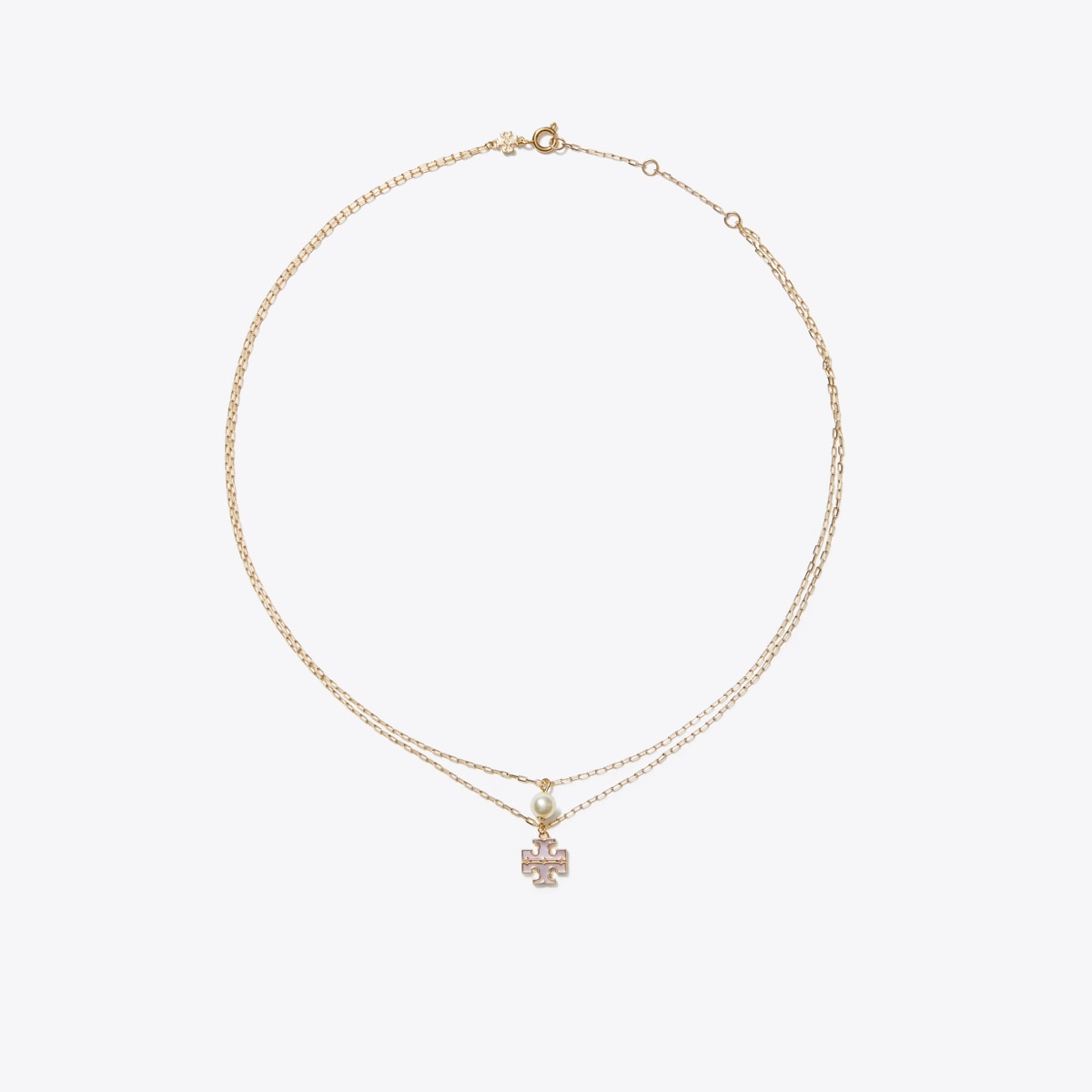 Tory Burch Britten Mother Of Pearl Double Strand Pendant Necklace