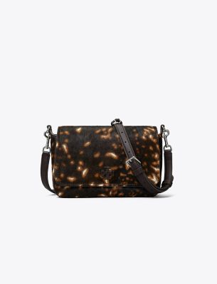 Tory Burch Thea Haircalf Flap Shoulder Bag Chocolate Brown