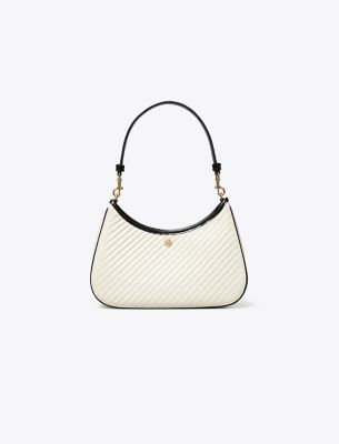 Tory Burch Patent Puffy Quilted Convertible Shoulder Bag Light Cream