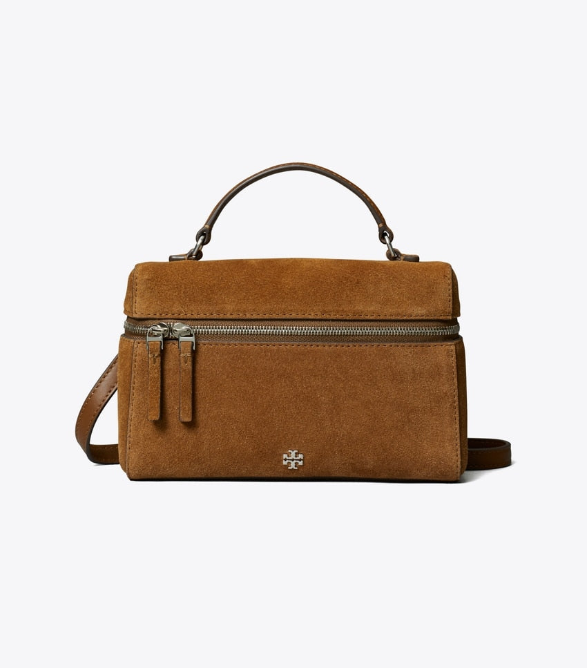 Tory Burch Rory Suede Slim Top Handle Bag - Coffee