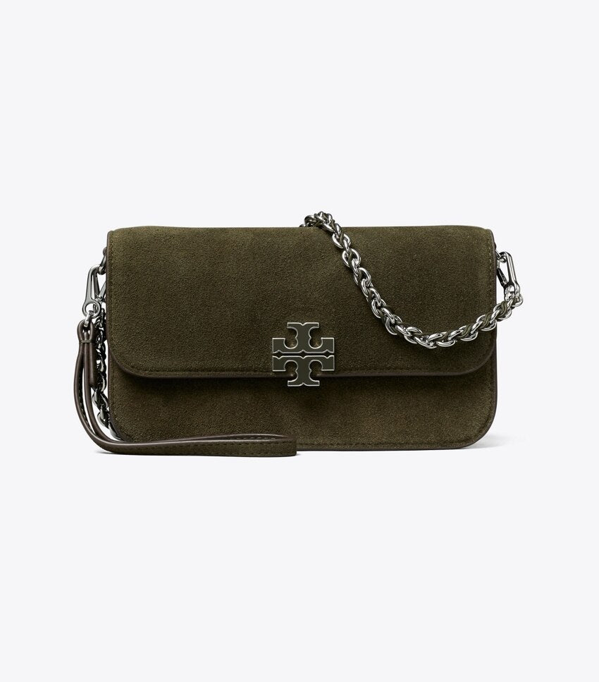 Tory Burch Britten Chain Wallet - Suede Dark Leccio