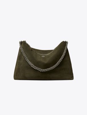 Britten Large Zip Shoulder Bag - Suede Dark Leccio