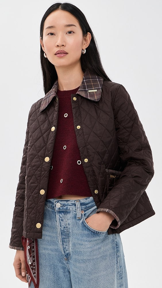 Barbour Women's Icons Tartan Collar Cropped Liddesdale Quilted Jacket - Rustic/Muted