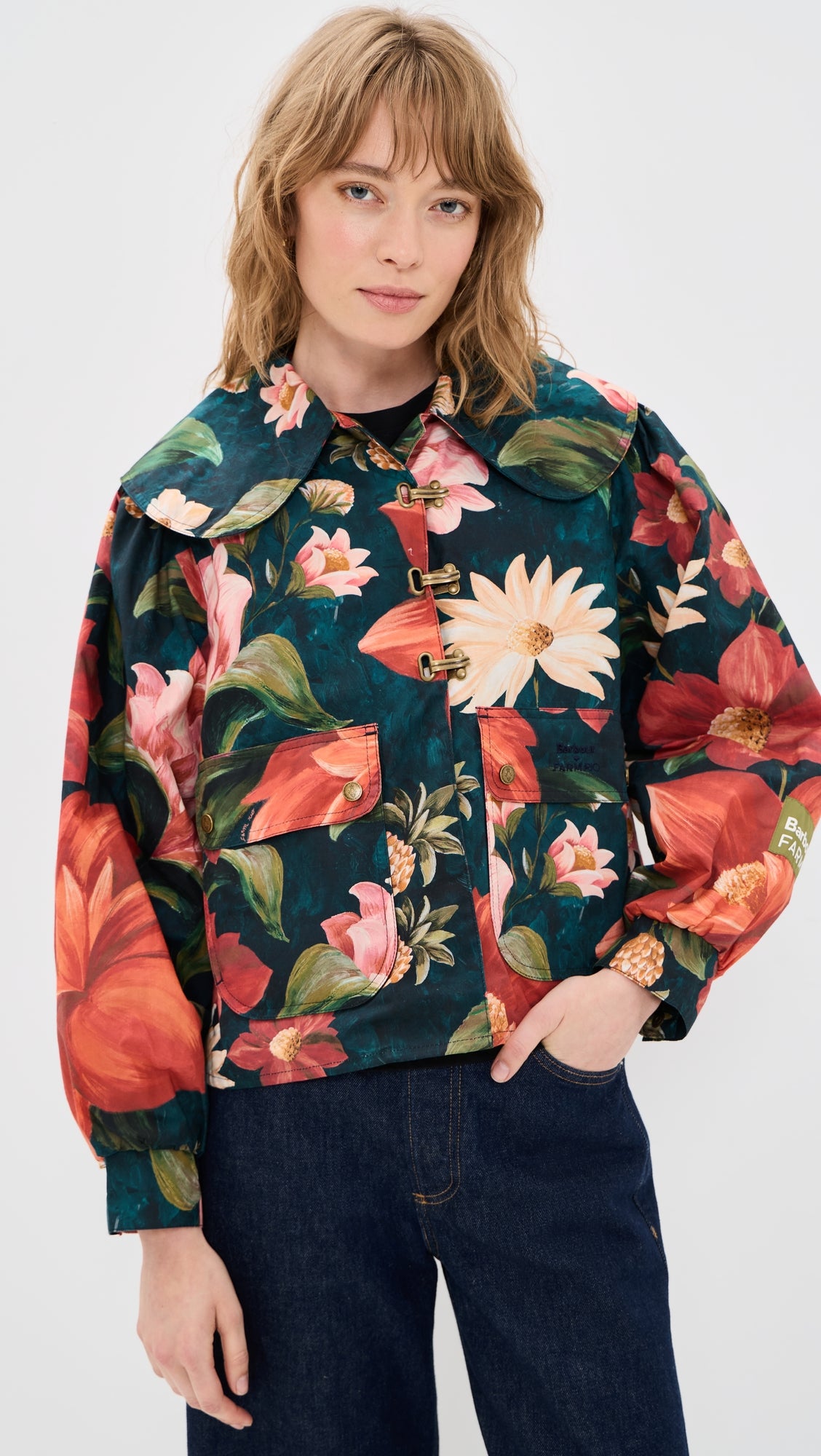 Barbour Women's X Farm Rio Wild Casual Jacket - Navy Wildflower/Flower Navy