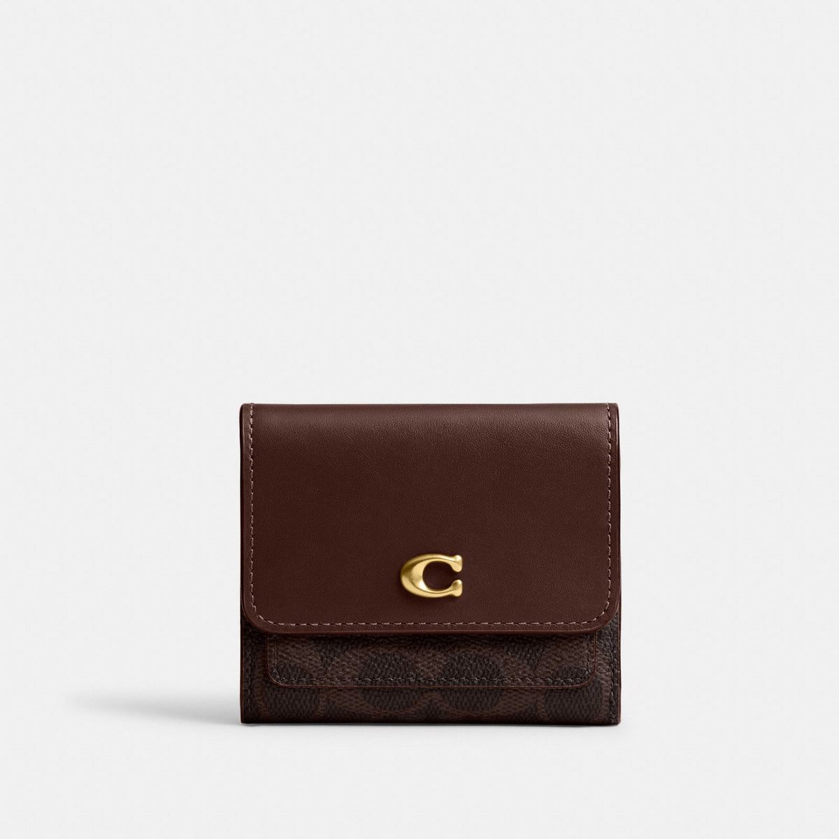 Coach Mila Small Flap Wallet Signature Canvas Brass Maple