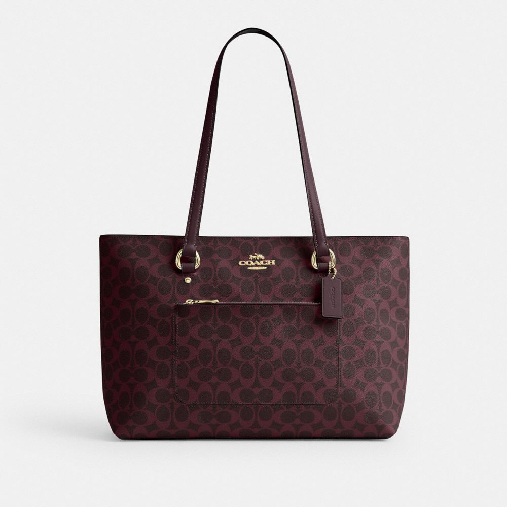 Coach Station Tote Signature Canvas Gold/Black Currant