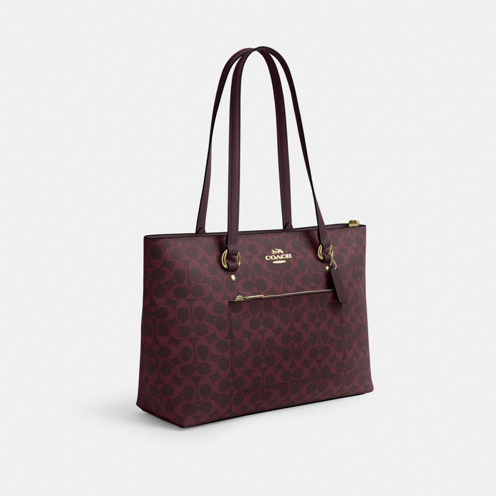 Coach Station Tote Signature Canvas Gold/Black Currant
