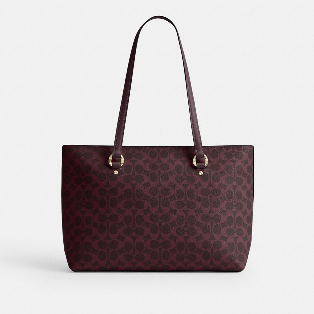 Coach Station Tote Signature Canvas Gold/Black Currant