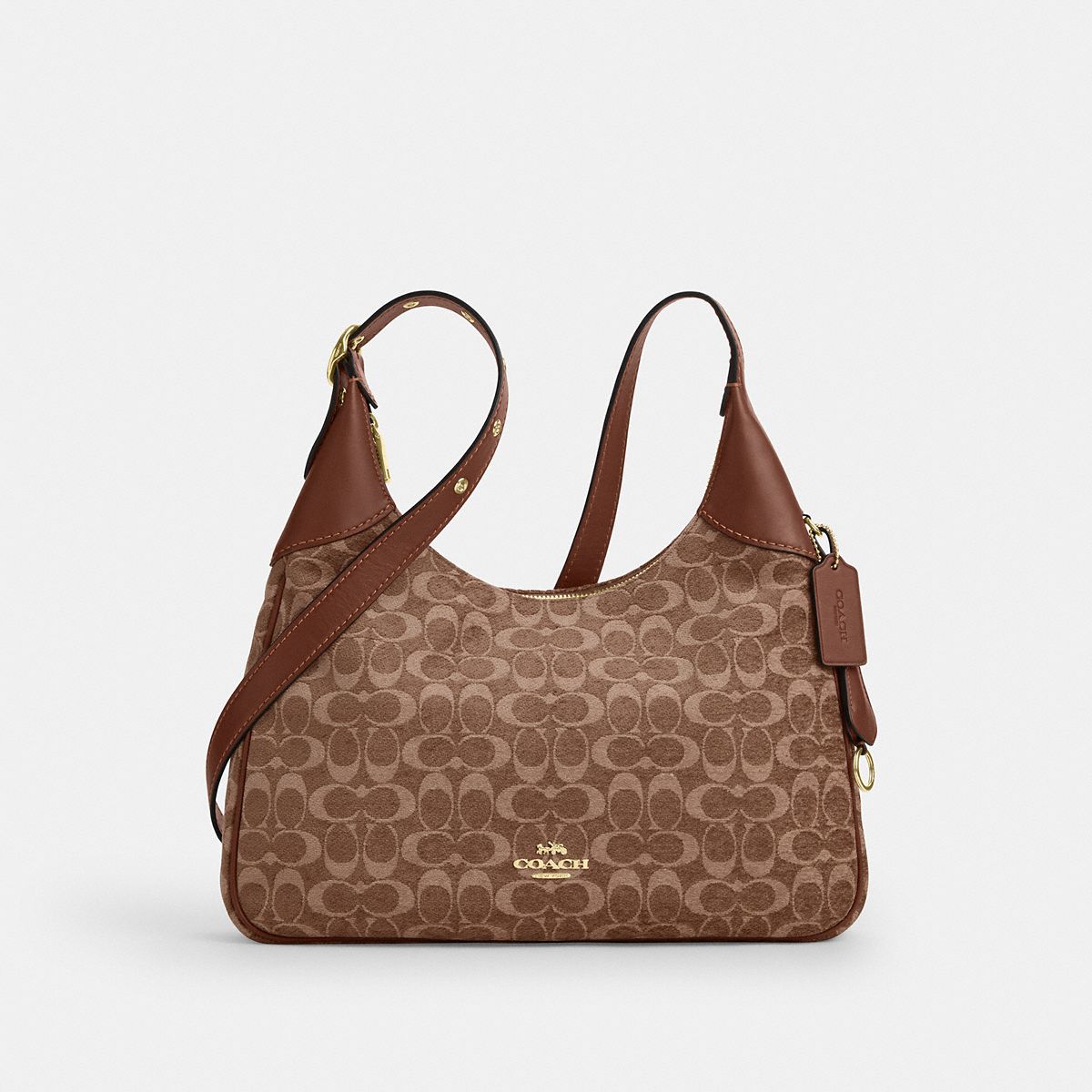 Coach Ella Shoulder Bag Signature Chenille Gold/Light Khaki/Vintage Brown front