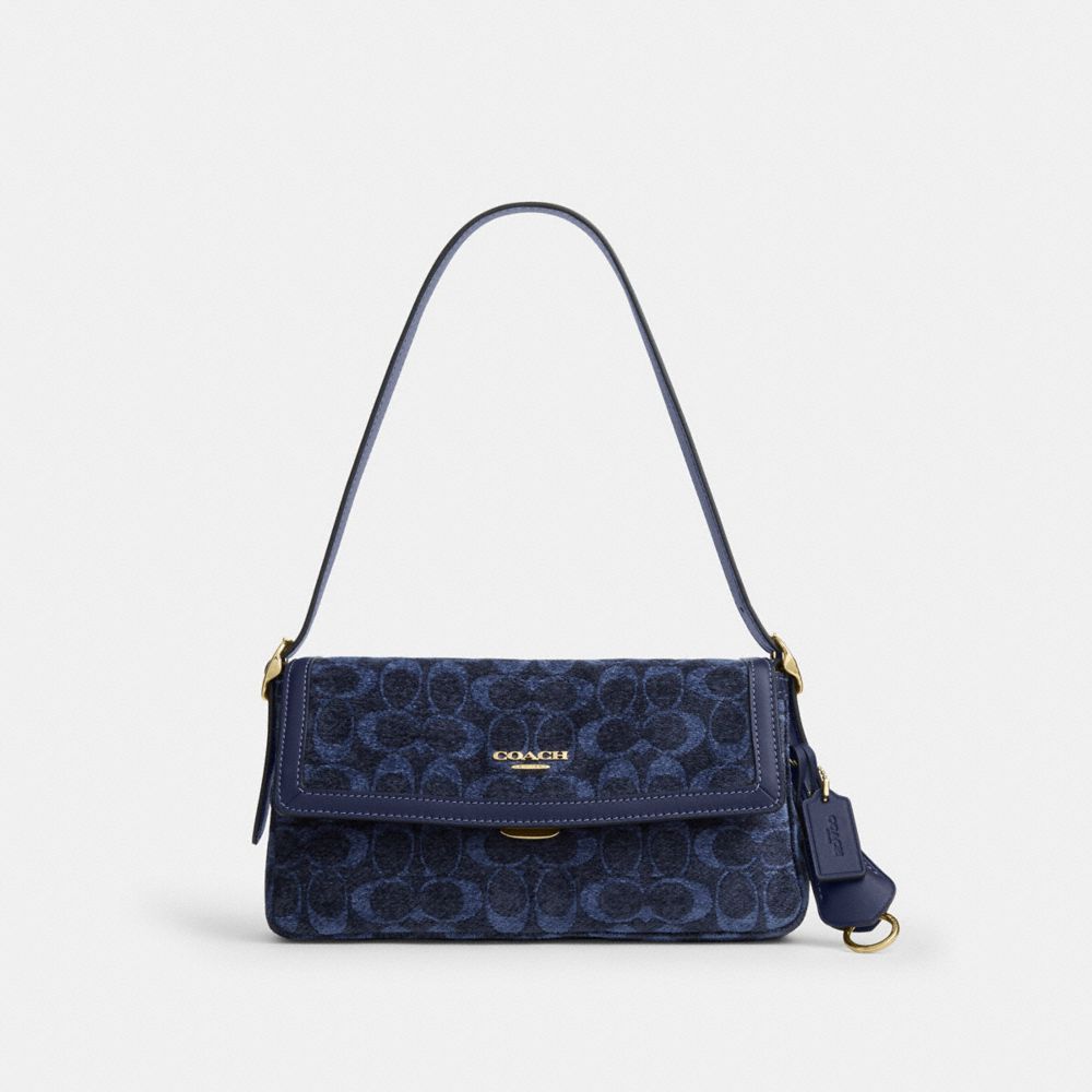 Coach Etta Small Flap Signature Chenille Gold/Navy
