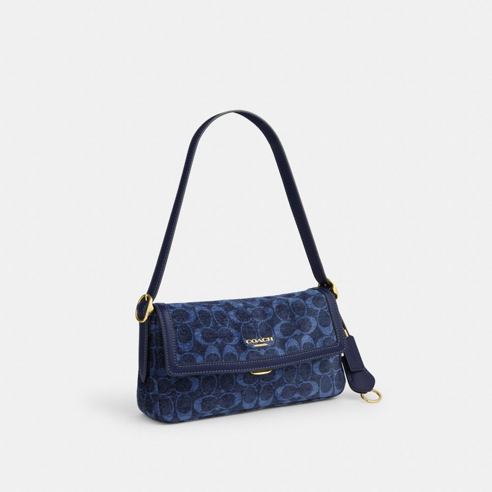 Coach Etta Small Flap Signature Chenille Gold/Navy