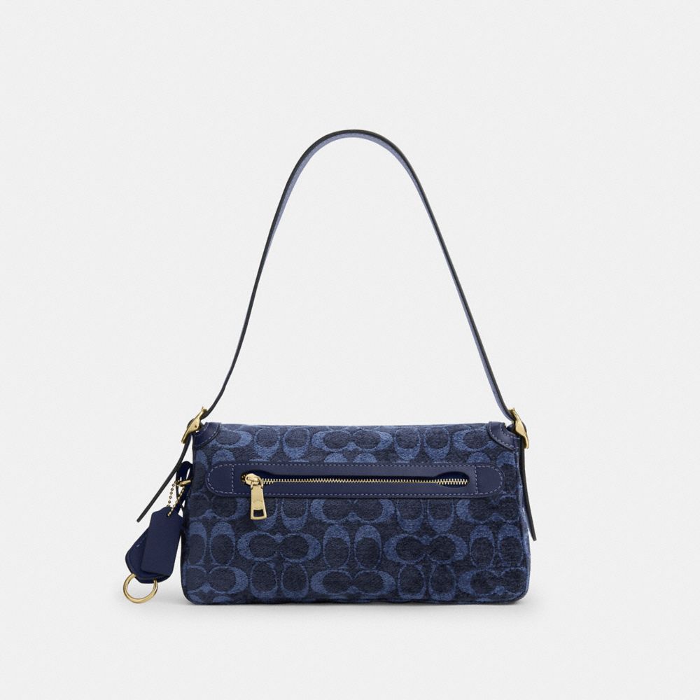 Coach Etta Small Flap Signature Chenille Gold/Navy