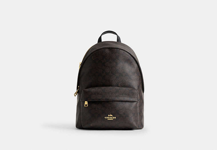Coach Taylor Small Backpack Signature Canvas Gold/Walnut/Black