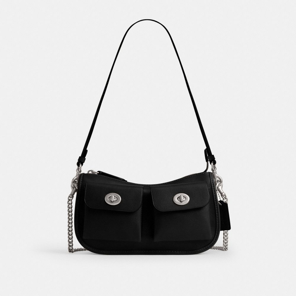 Coach Twin Turnlock Waverly Bag - Leather Silver/Black