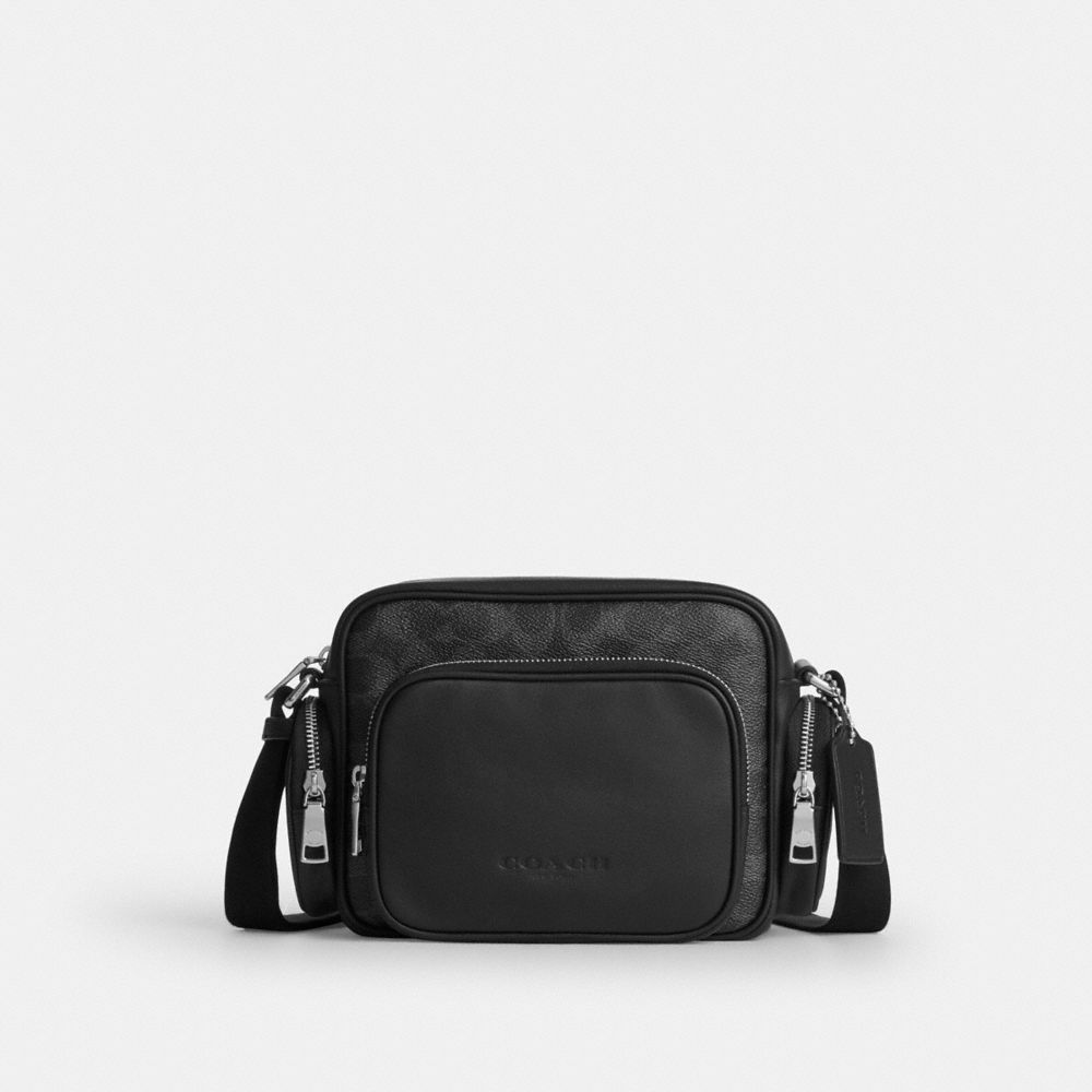 Coach Fletcher Crossbody Bag - Signature Canvas Silver/Black Signature