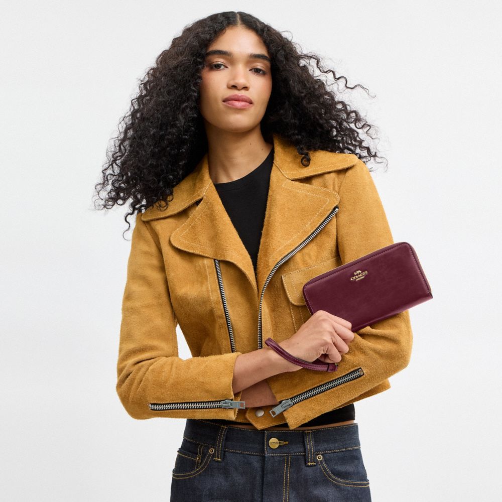Coach Long Zip Around Wallet In Crossgrain Leather