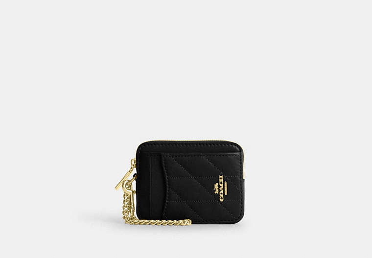 Coach Zip Card Case With Quilting Gold/Black