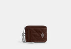 Coach Zip Card Case With Quilting Silver/Maple