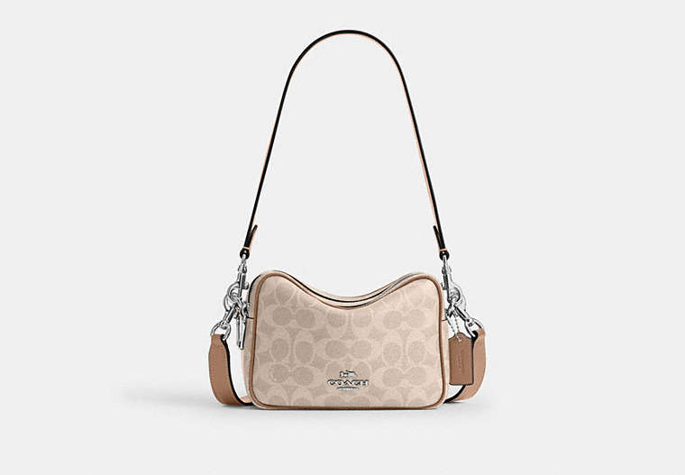 Coach Mini Carey Crossbody Bag Signature Canvas Silver/Sand/Taupe