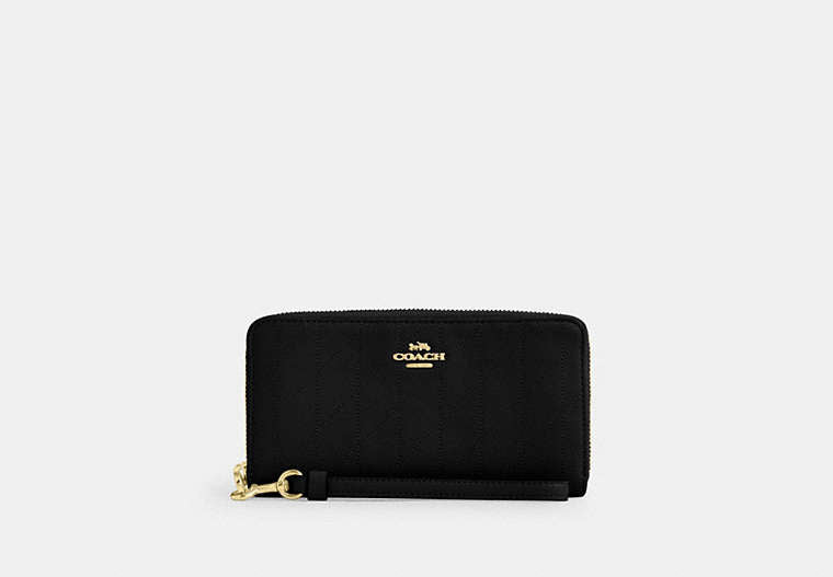 Coach Long Zip Around Wallet With Quilting Gold/Black