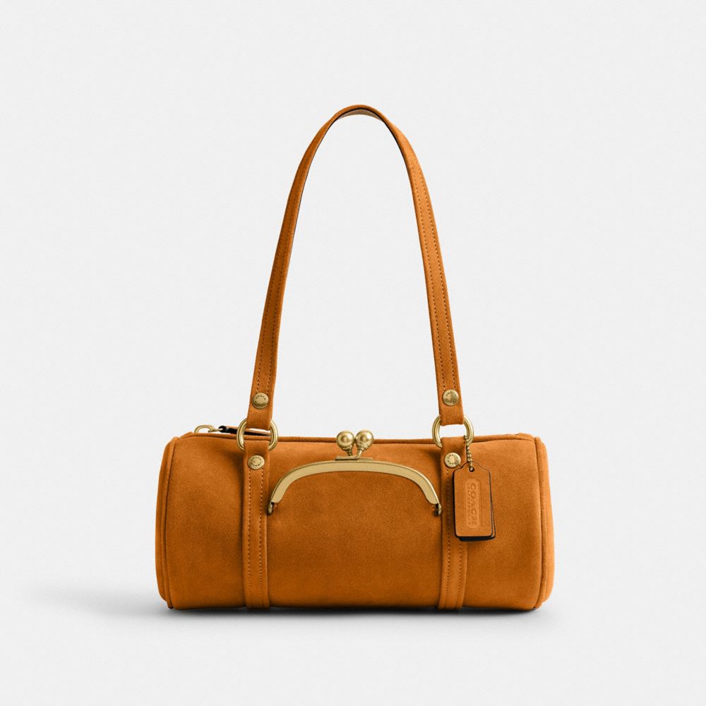 Coach Kisslock Barrel Bag 28 - Suede Brass/Marigold