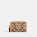 Coach Essential Small Zip Around Card Case - Signature Jacquard Brass/Khaki Light Peach
