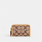Coach Essential Small Zip Around Card Case - Signature Jacquard Brass/Khaki Light Peach