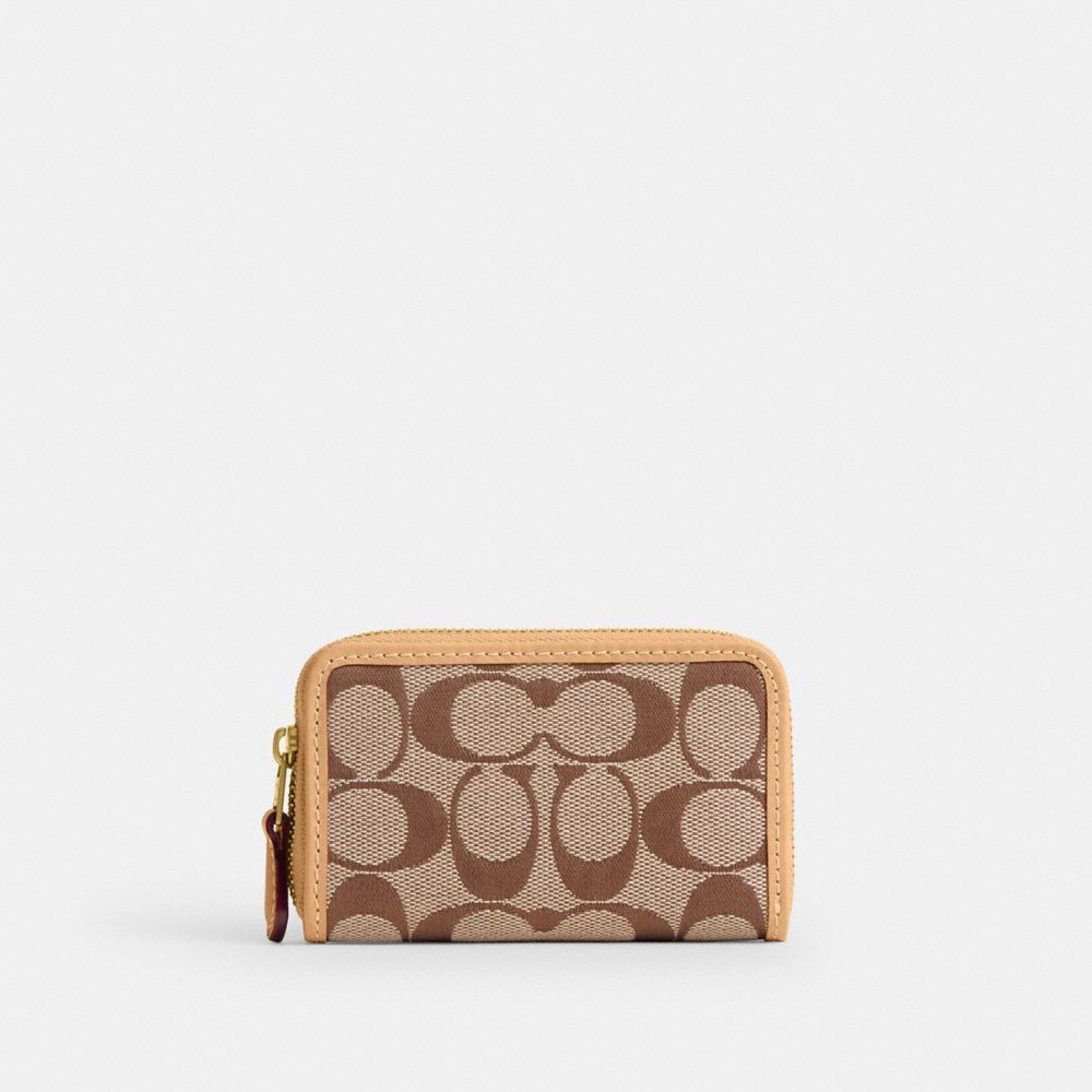 Coach Essential Small Zip Around Card Case - Signature Jacquard Brass/Khaki Light Peach