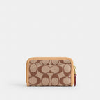 Coach Essential Small Zip Around Card Case - Signature Jacquard Brass/Khaki Light Peach