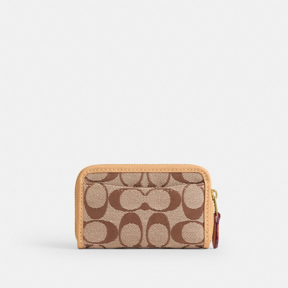 Coach Essential Small Zip Around Card Case - Signature Jacquard Brass/Khaki Light Peach