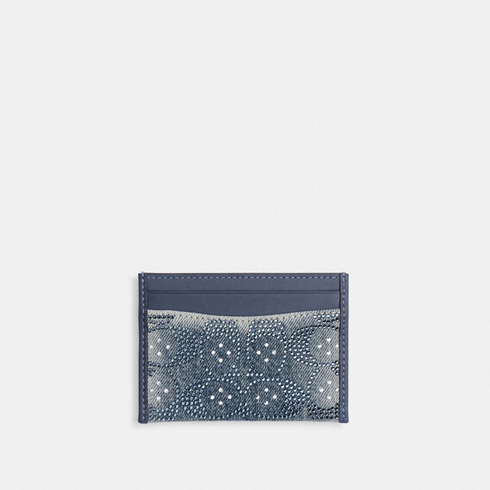 Coach Essential Card Case - Denim Crystal Signature Brass/Denim
