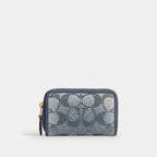 Coach Essential Small Zip Around Card Case - Denim Crystal Signature Brass/Denim