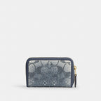 Coach Essential Small Zip Around Card Case - Denim Crystal Signature Brass/Denim