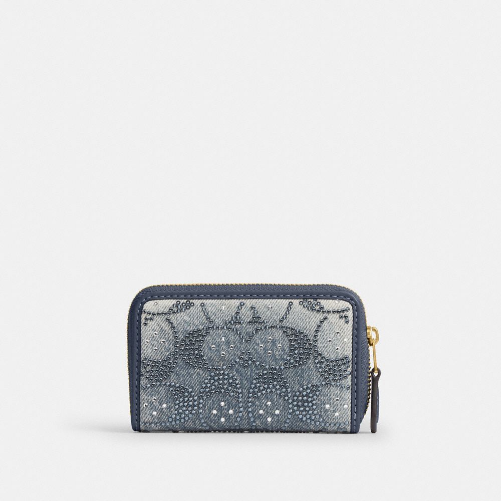 Coach Essential Small Zip Around Card Case - Denim Crystal Signature Brass/Denim