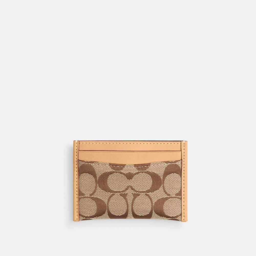 Coach Essential Card Case - Signature Jacquard Brass/Khaki Light Peach