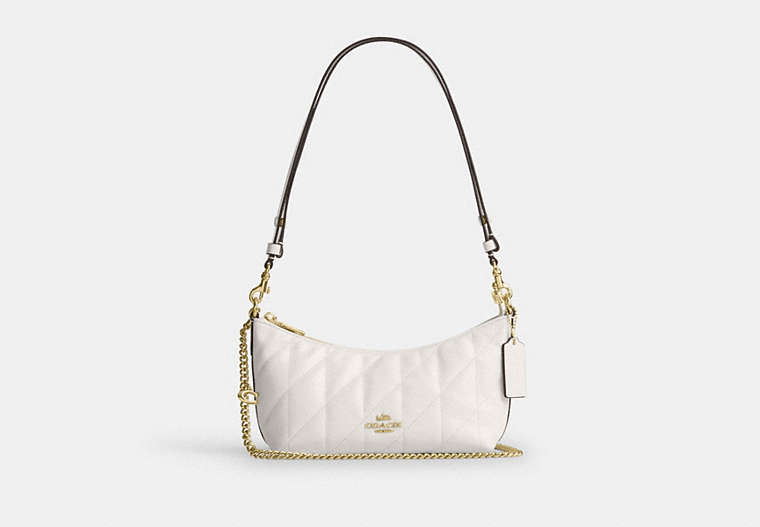 Coach Caitlin Shoulder Bag Quilted With Charm Gold/Chalk