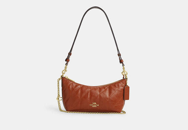 Coach Caitlin Shoulder Bag Quilted With Charm Gold/Cinnamon