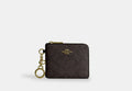 Coach Small Corner Zip Wallet Signature Canvas Gold/Walnut/Black