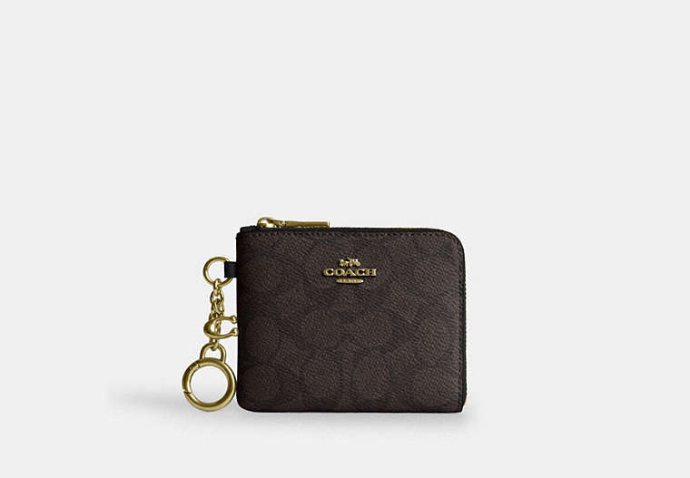Coach Small Corner Zip Wallet Signature Canvas Gold/Walnut/Black