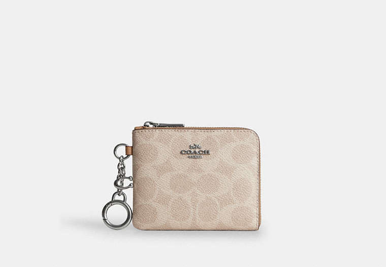 Coach Small Corner Zip Wallet Signature Canvas Silver/Sand/Taupe