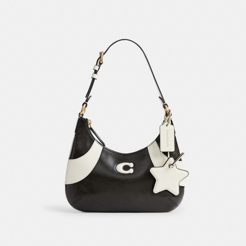 Coach Bowling Flat Hobo Shoulder Bag - Black & White