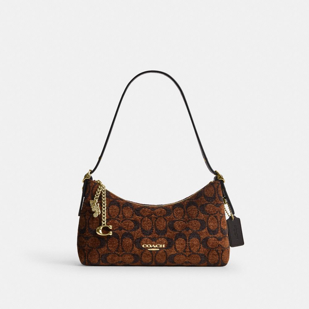 Coach Emeilia Shoulder Bag Signature Chenille Gold/Truffle