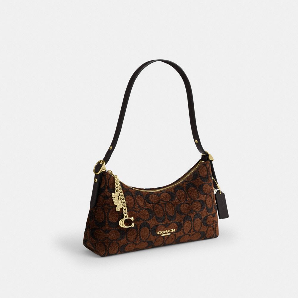 Coach Emeilia Shoulder Bag Signature Chenille Gold/Truffle angle