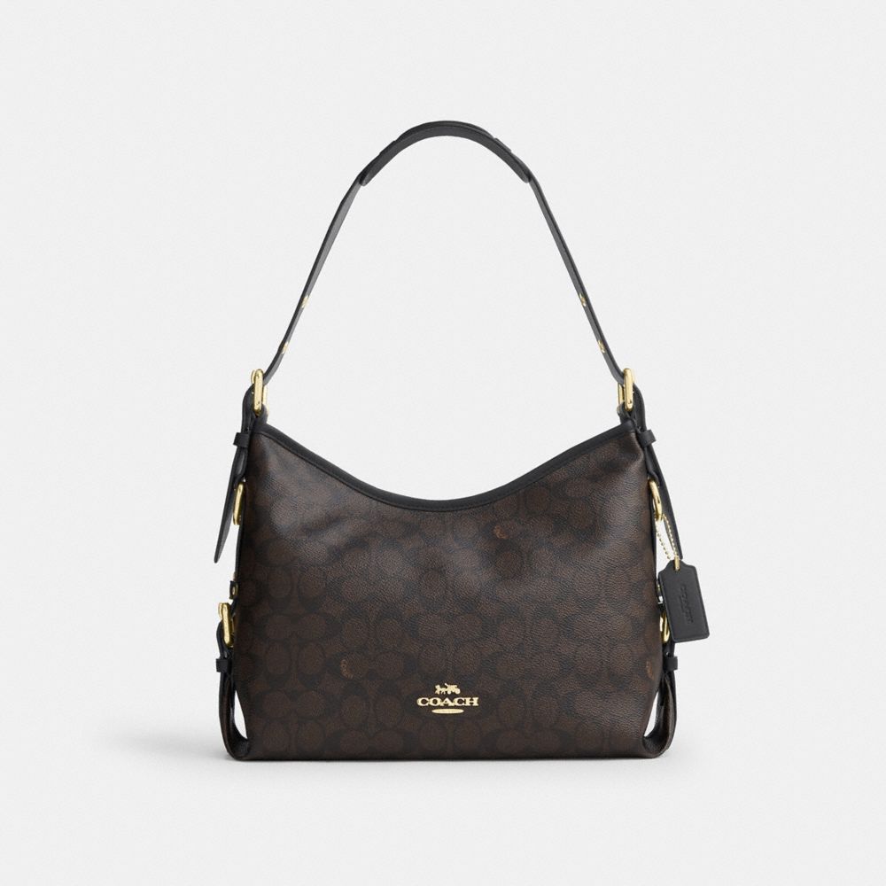 Coach Laurel Shoulder Bag With Buckles Gold/Walnut/Black